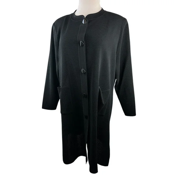 Exclusively Misook Long Ribbed Cardigan Black Duster Pockets Button Plus Size 3X - Picture 10 of 16